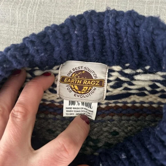 Vintage Wool Earth Ragz Fair Isle Cardigan Sweater Cabin Core Size L - Picture 3 of 6